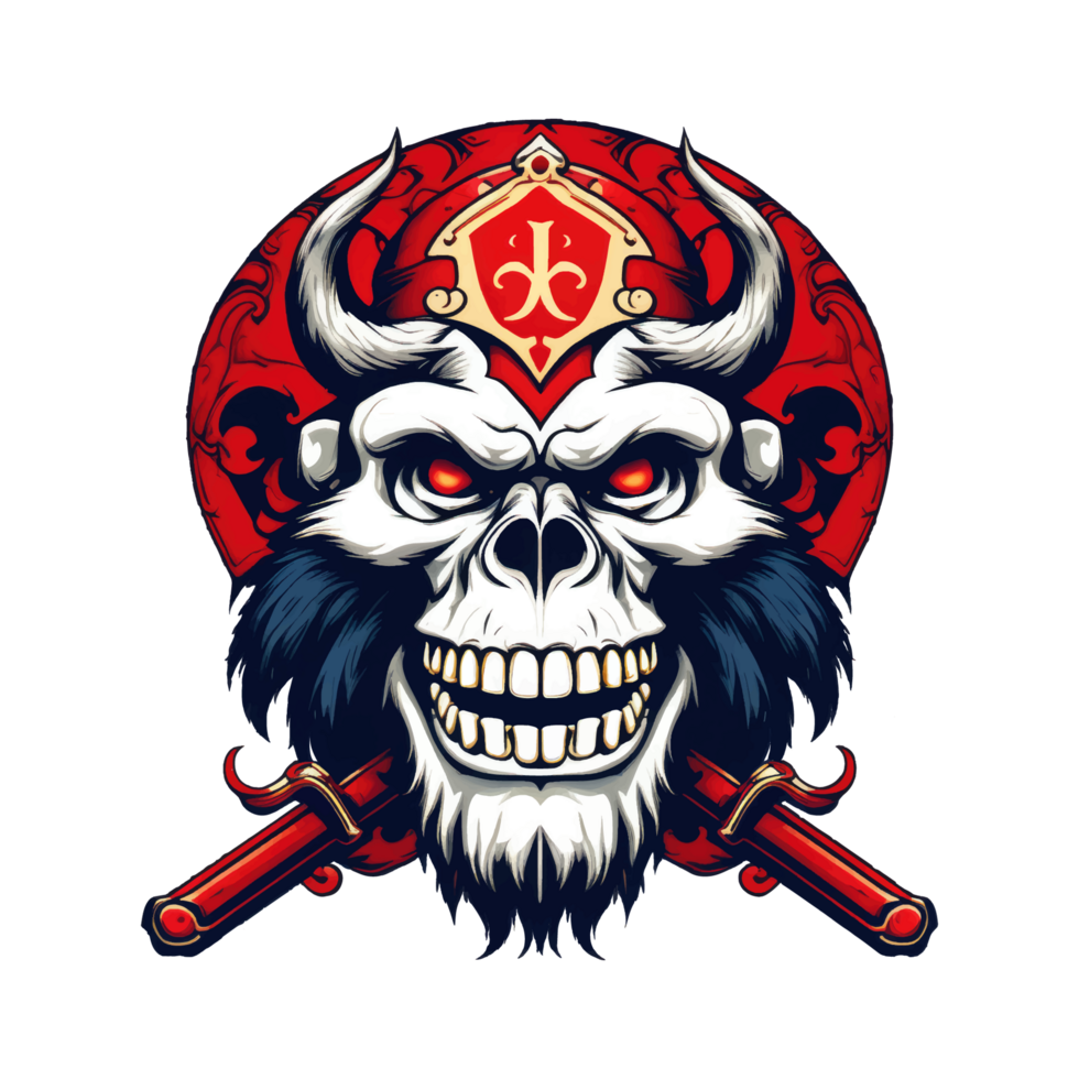 Illustration monkey of a red, horned devil skull png