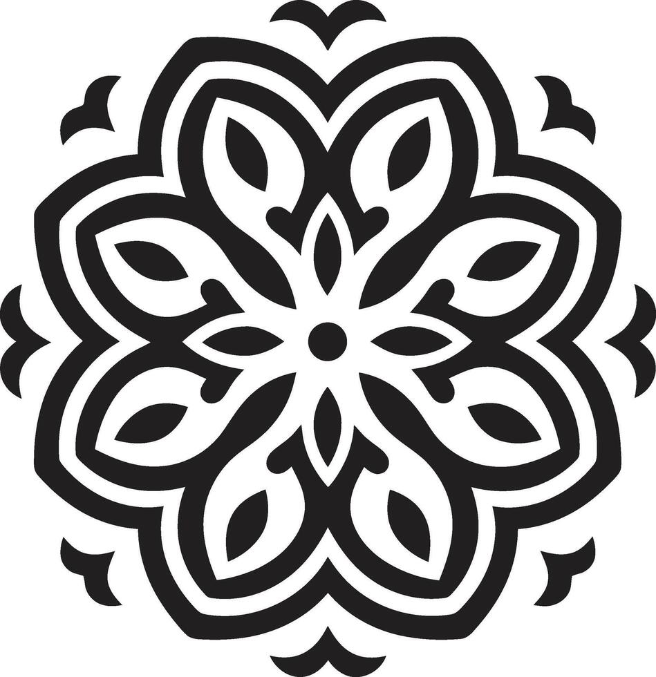 Soulful Symmetry Black with Mandala in Elegant Mandala Magic Monochromatic Mandala Featuring Black vector