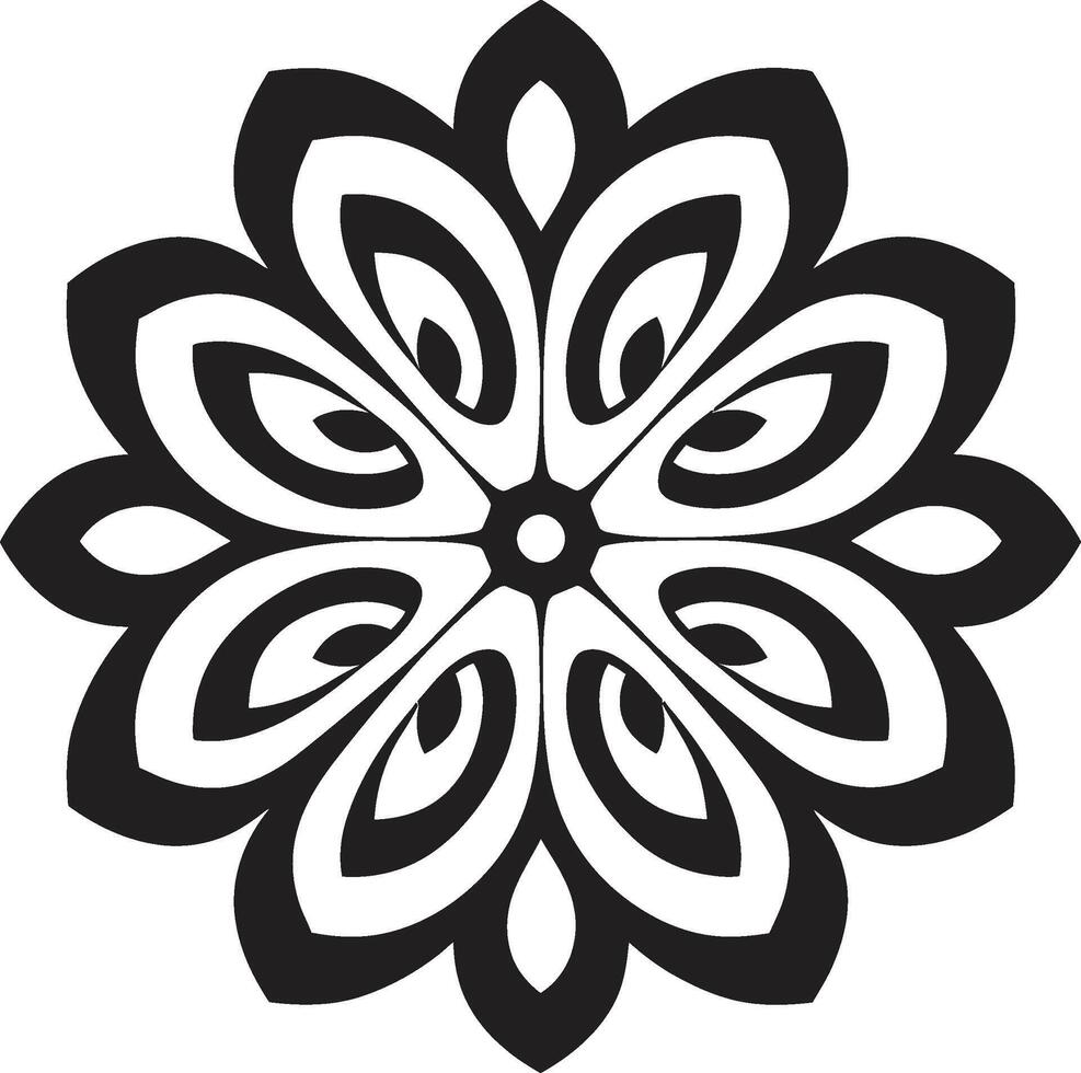 Divine Radiance Sleek Mandala with Intricate Pattern in Black Soulful Symmetry Monochrome Emblem Showcasing Mandala in Elegant vector