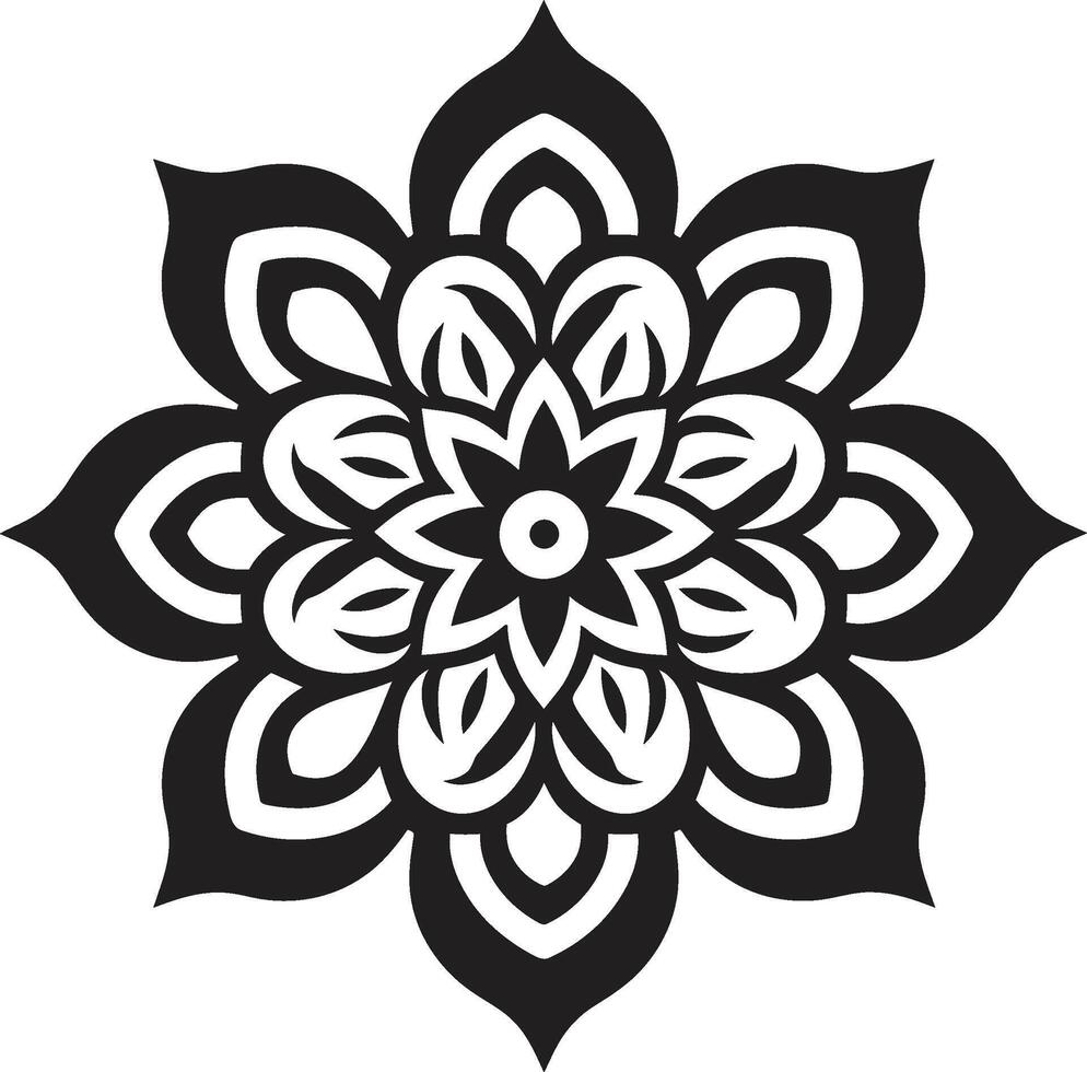 Enchanting Radiance Depicting Mandala in Sleek Black Infinite Harmony Monochromatic Mandala Emblem Featuring Pattern vector