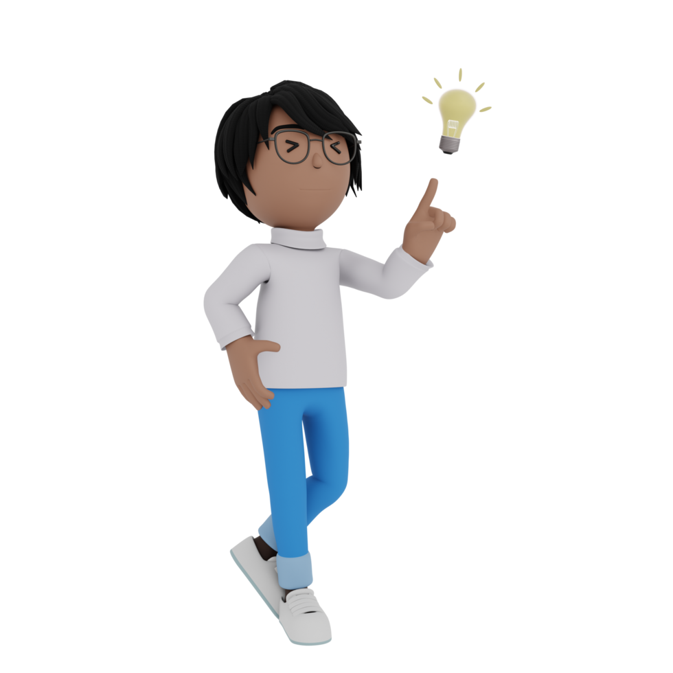 A man in glasses is pointing to a light bulb png