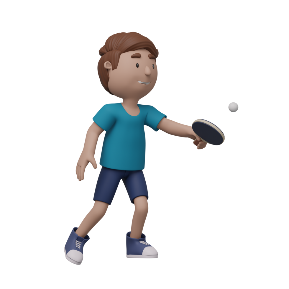 A cartoon boy is playing ping pong. 3d render png