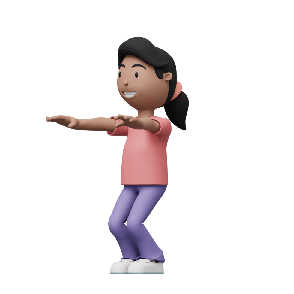 A cartoon woman is doing a exercise and yoga pose. 3d render png