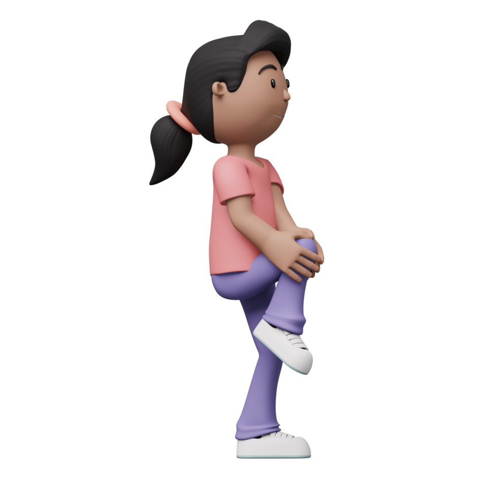 A cartoon woman is doing a exercise and yoga pose. 3d render png