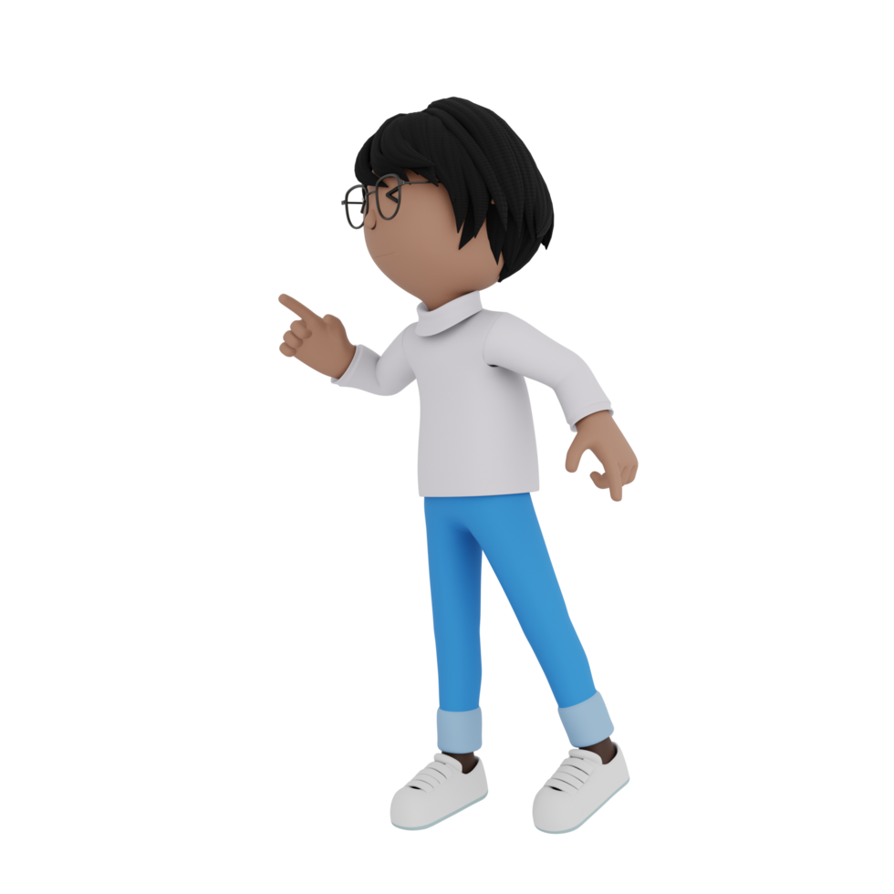 A cartoon character with glasses pointing to the right png