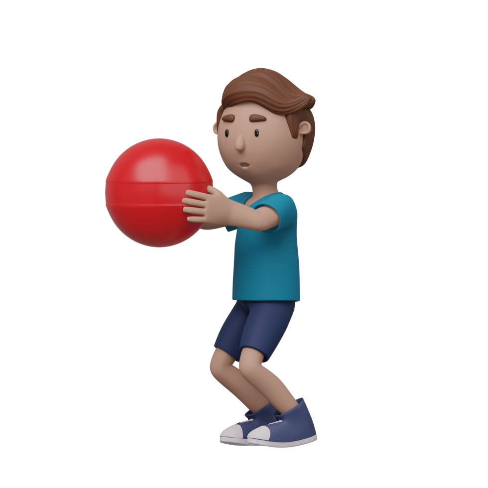 A boy is holding a red ball. 3d render png