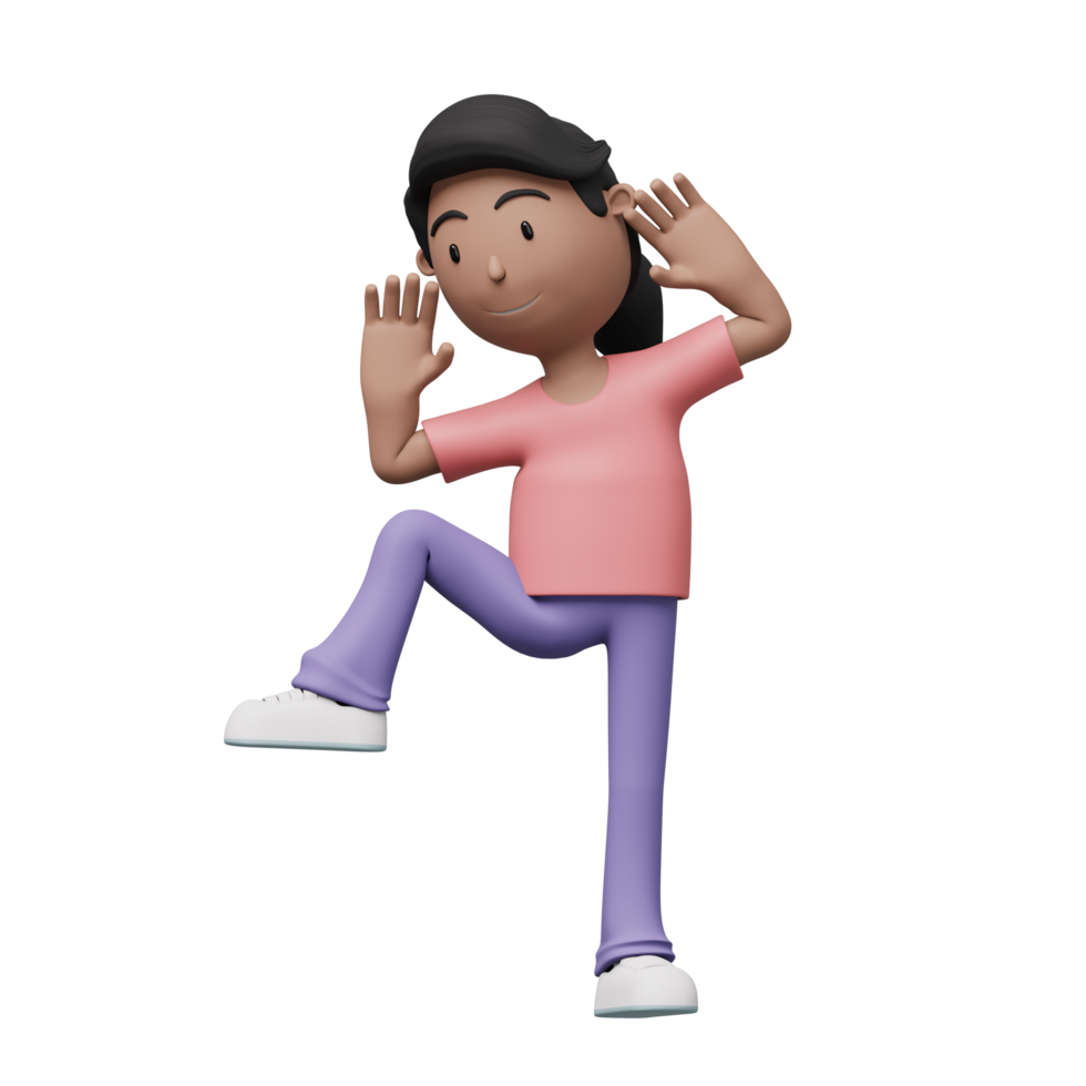 A cartoon woman is doing a exercise and yoga pose. 3d render png
