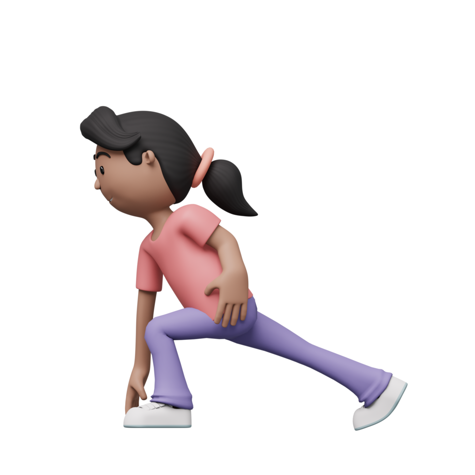 A cartoon woman is doing a exercise and yoga pose. 3d render png