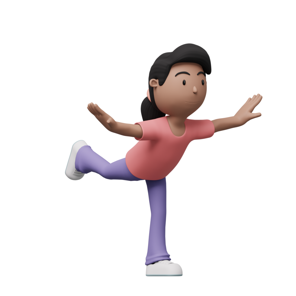 A cartoon woman is doing a exercise and yoga pose. 3d render png