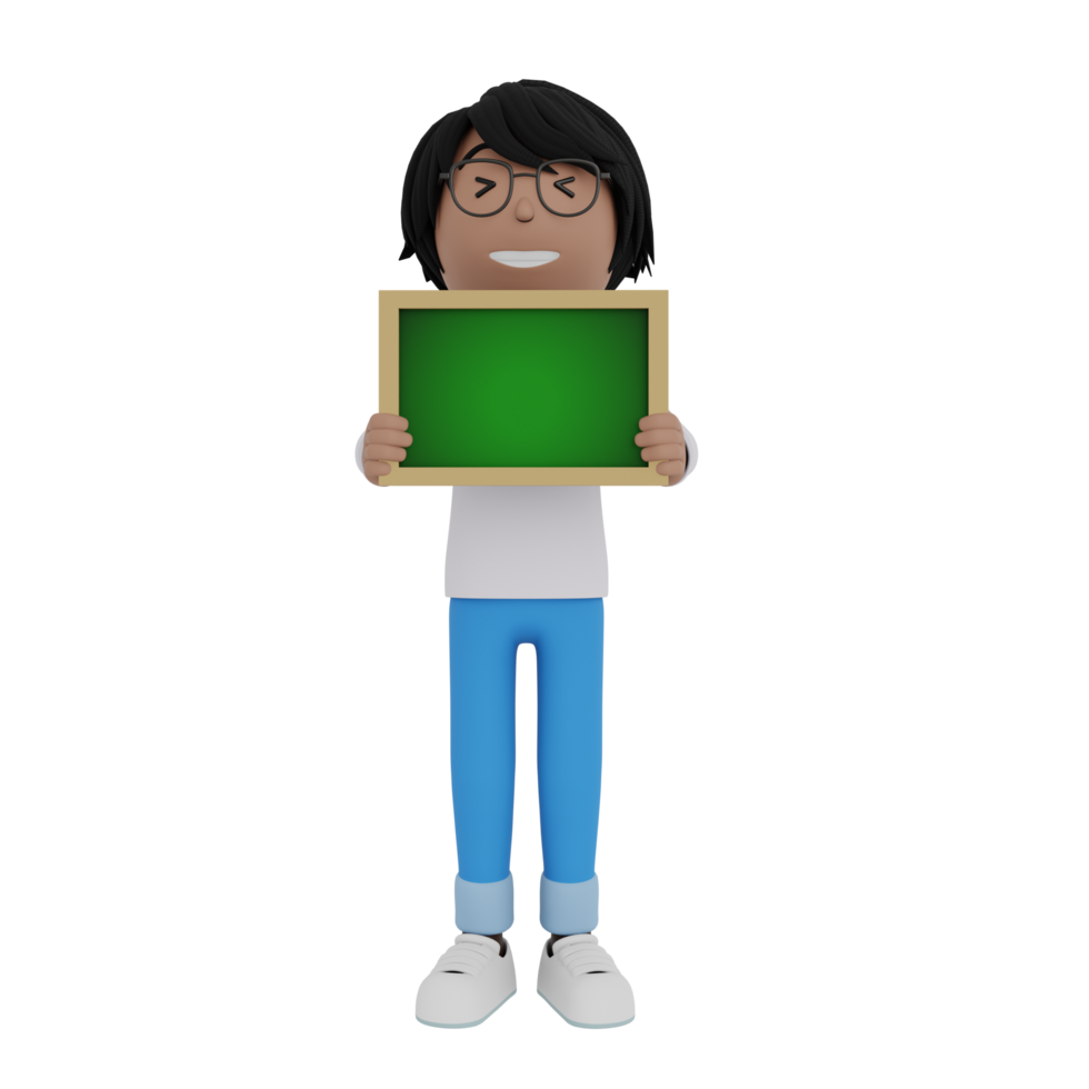 A cartoon character holding a green board with a smile on his face png