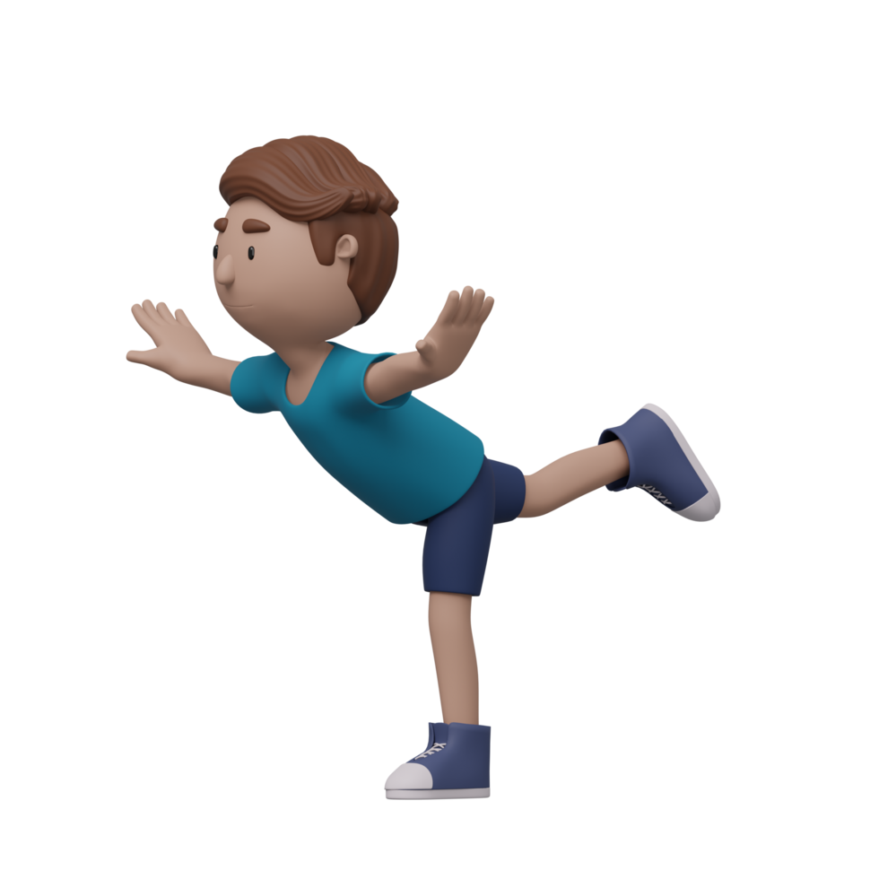 A cartoon boy is doing a yoga pose. 3d render png