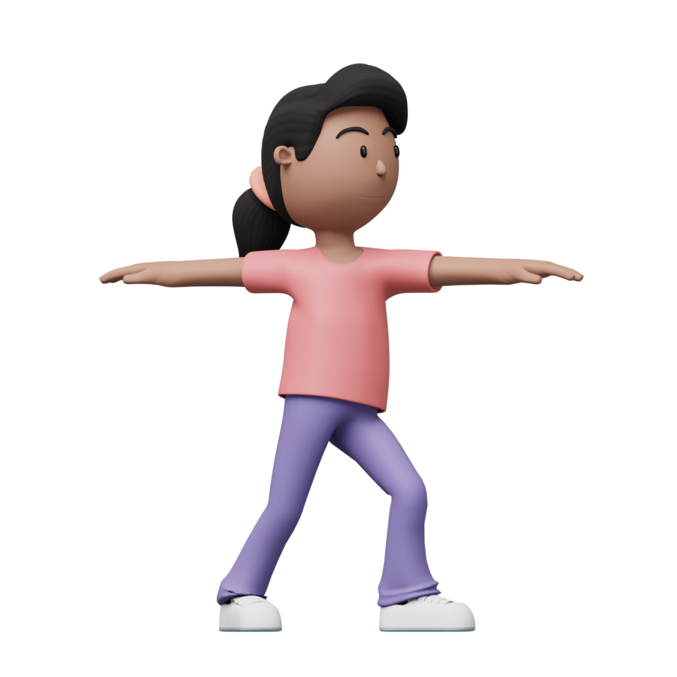 uma desenho animado mulher é fazendo uma exercício e ioga pose. 3d render png