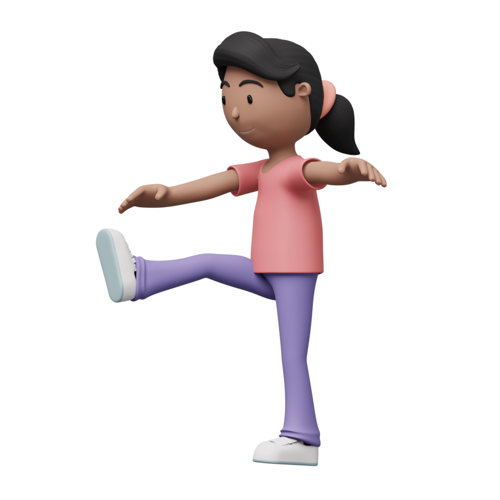 A cartoon woman is doing a exercise and yoga pose. 3d render png