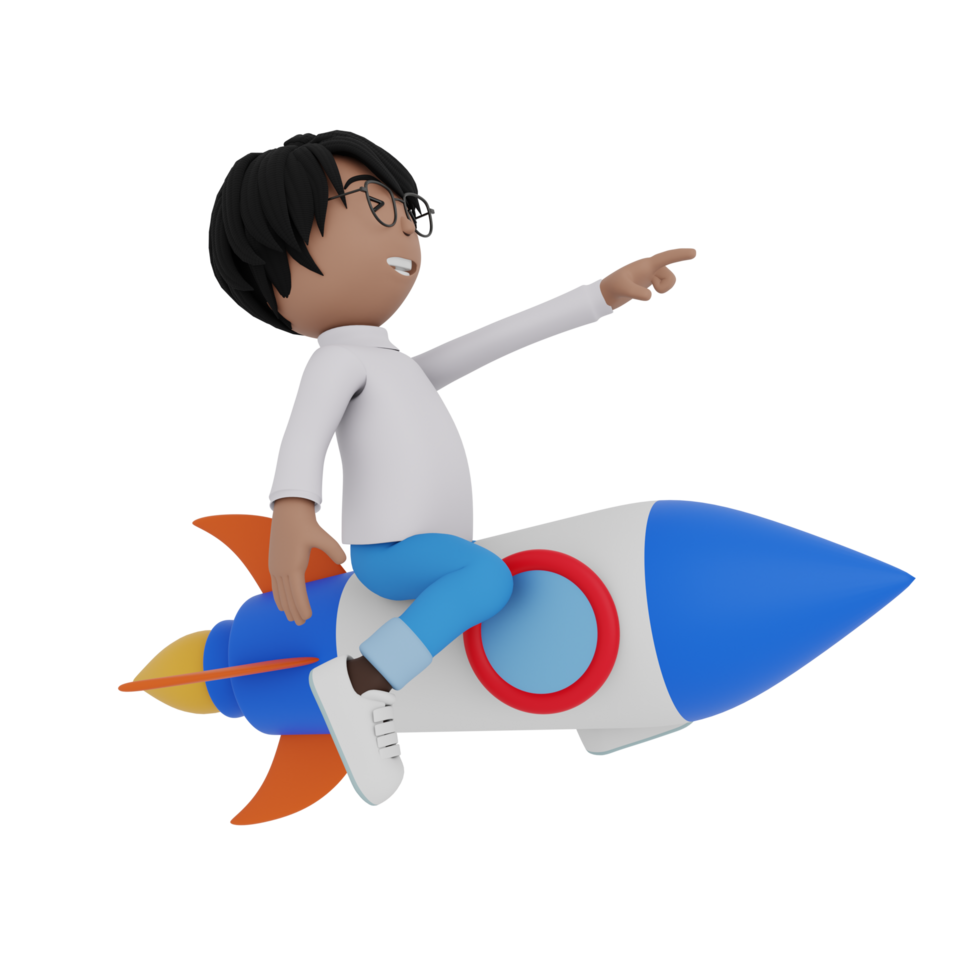 A cartoon character is riding a rocket png
