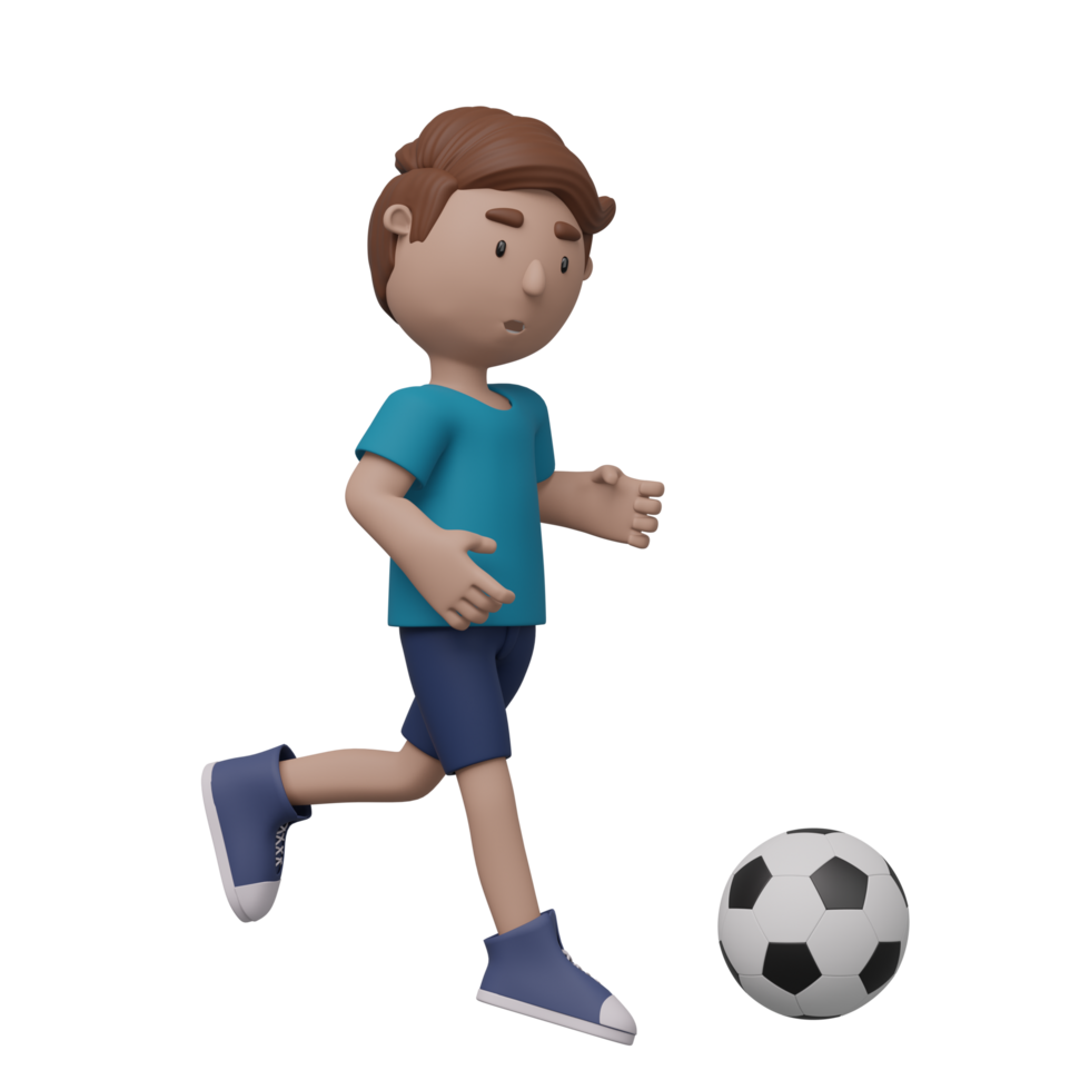 A boy in a blue shirt is kicking a soccer ball png