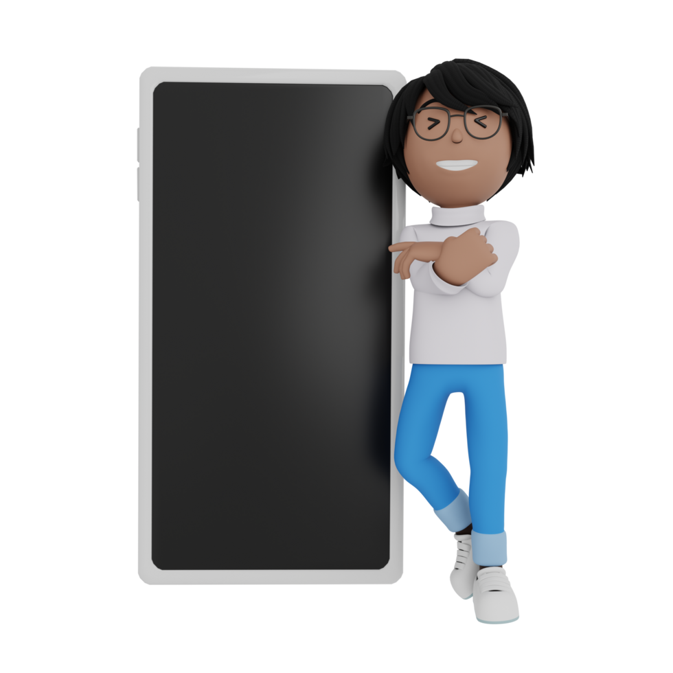 A man stands in front of a black cell phone screen png