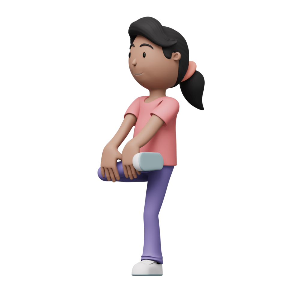 A cartoon woman is doing a exercise and yoga pose. 3d render png