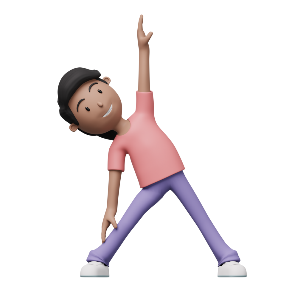 A cartoon woman is doing a exercise and yoga pose. 3d render png