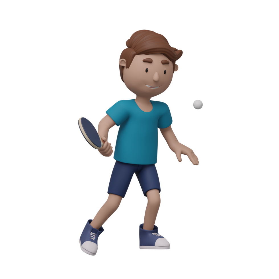 A cartoon boy is playing ping pong. 3d render png