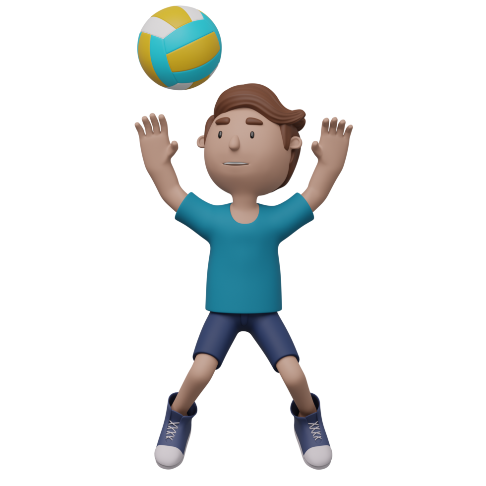 uma desenho animado Garoto é segurando uma voleibol. 3d renderizar. png