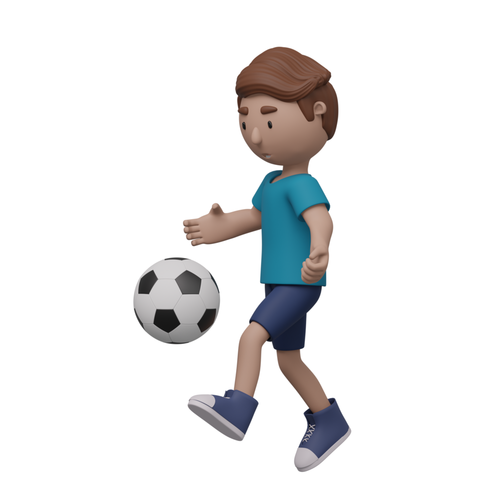 A boy in a blue shirt is kicking a soccer ball png