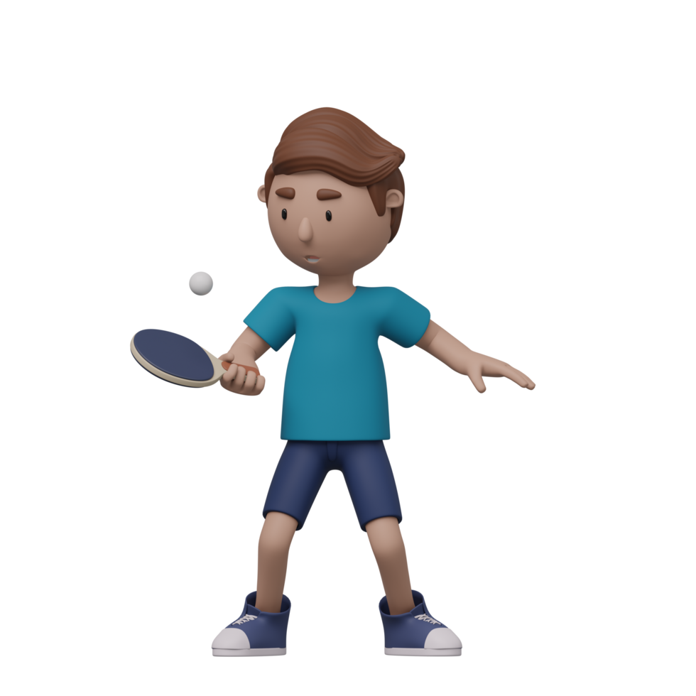 A cartoon boy is playing ping pong. 3d render png