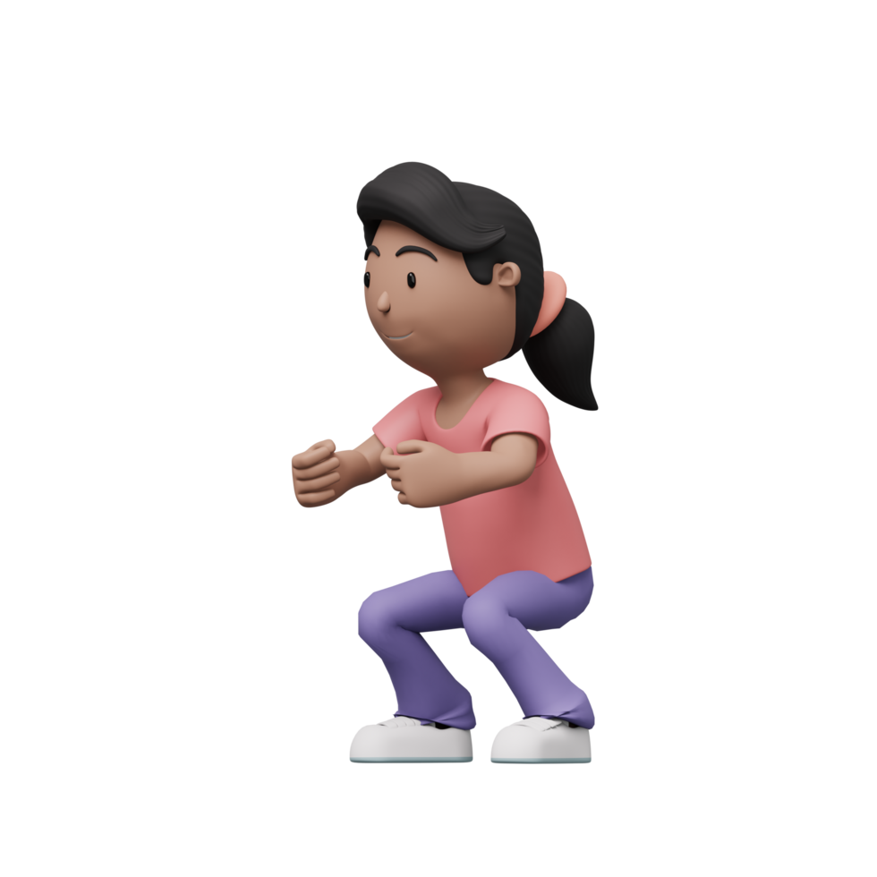 A cartoon woman is doing a exercise and yoga pose. 3d render png
