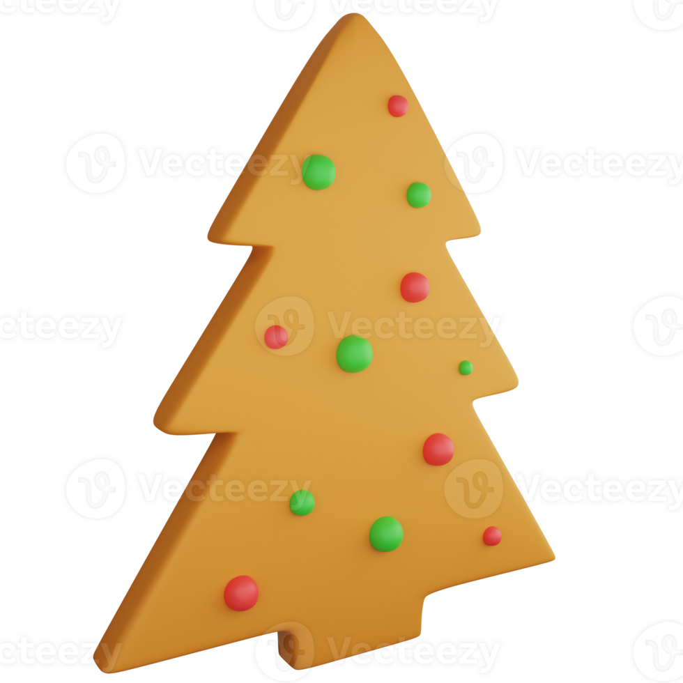 Gingerbread Christmas tree clipart flat design icon isolated on transparent background, 3D render Christmas and New year concept png