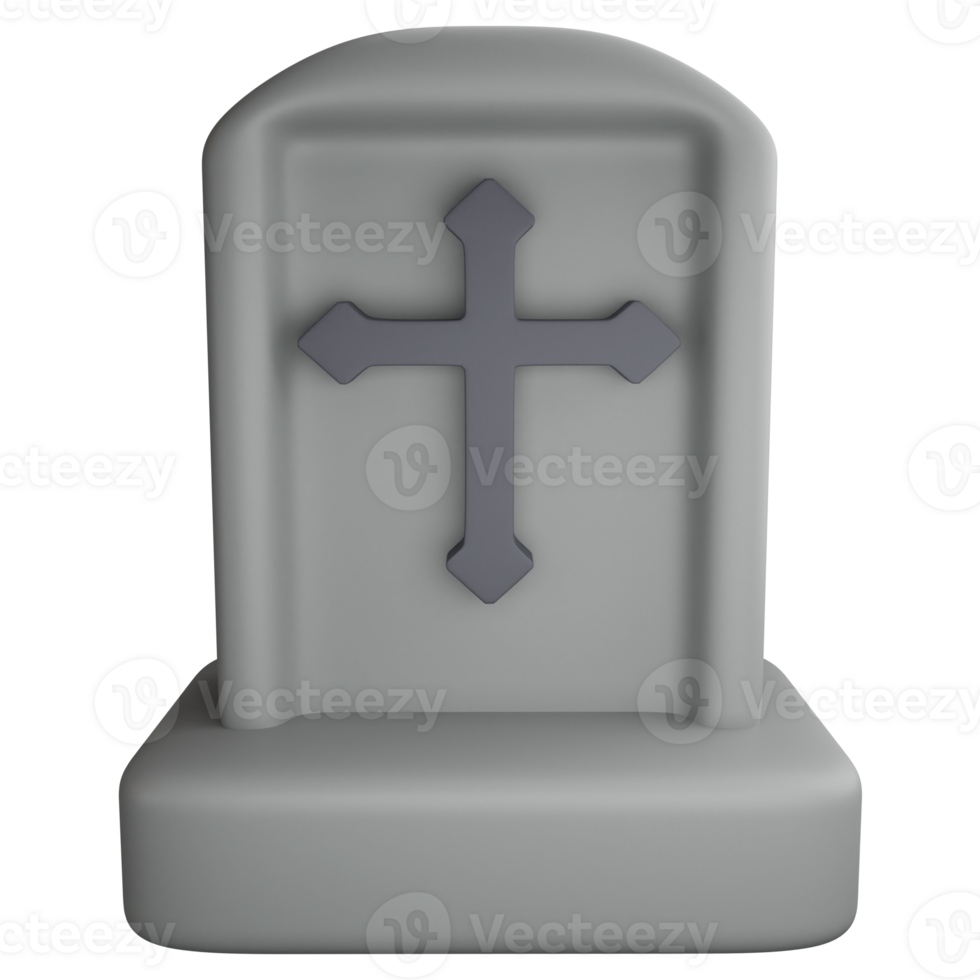 Headstone cross clipart flat design icon isolated on transparent background, 3D render Halloween concept png