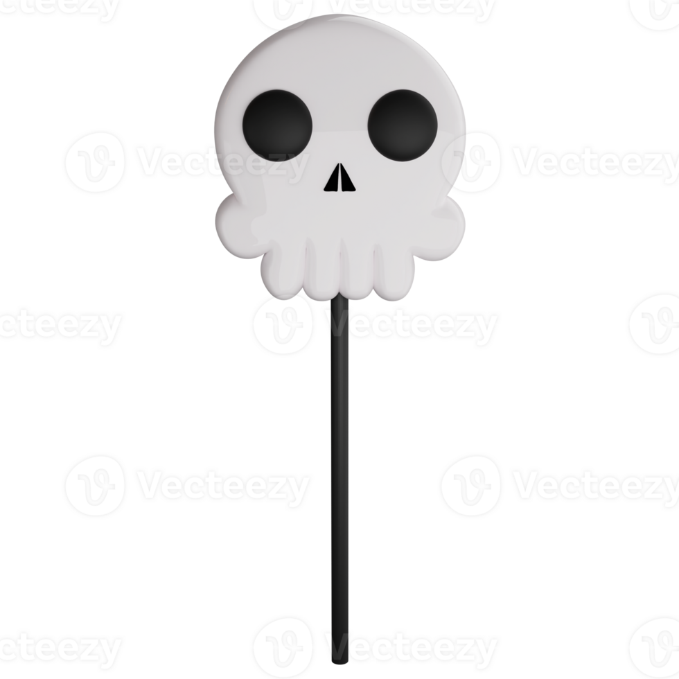 Lollipop skull Halloween clipart flat design icon isolated on transparent background, 3D render Halloween concept png