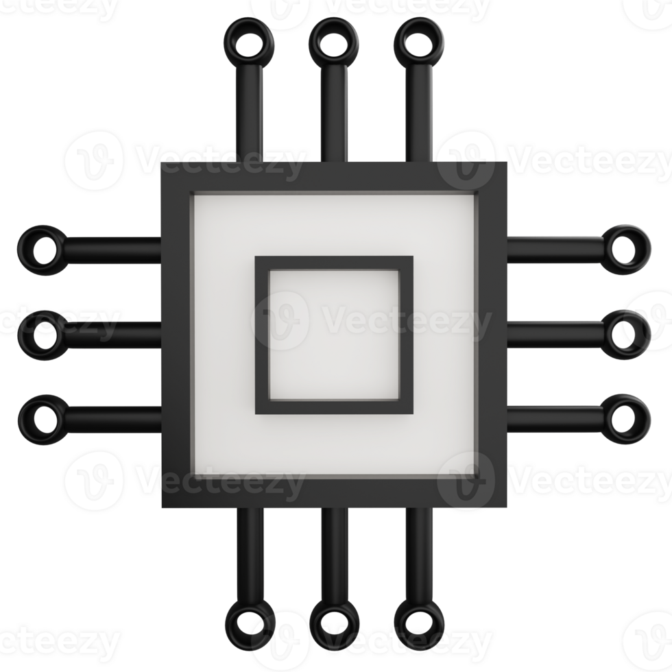 Digital chip processor clipart flat design icon isolated on transparent background, 3D render technology and AI concept png