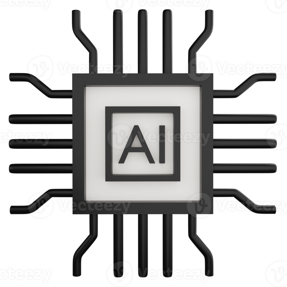 AI Digital chip processor clipart flat design icon isolated on transparent background, 3D render technology and AI concept png