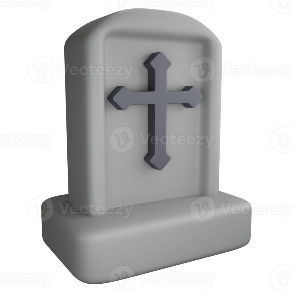Headstone cross clipart flat design icon isolated on transparent background, 3D render Halloween concept png