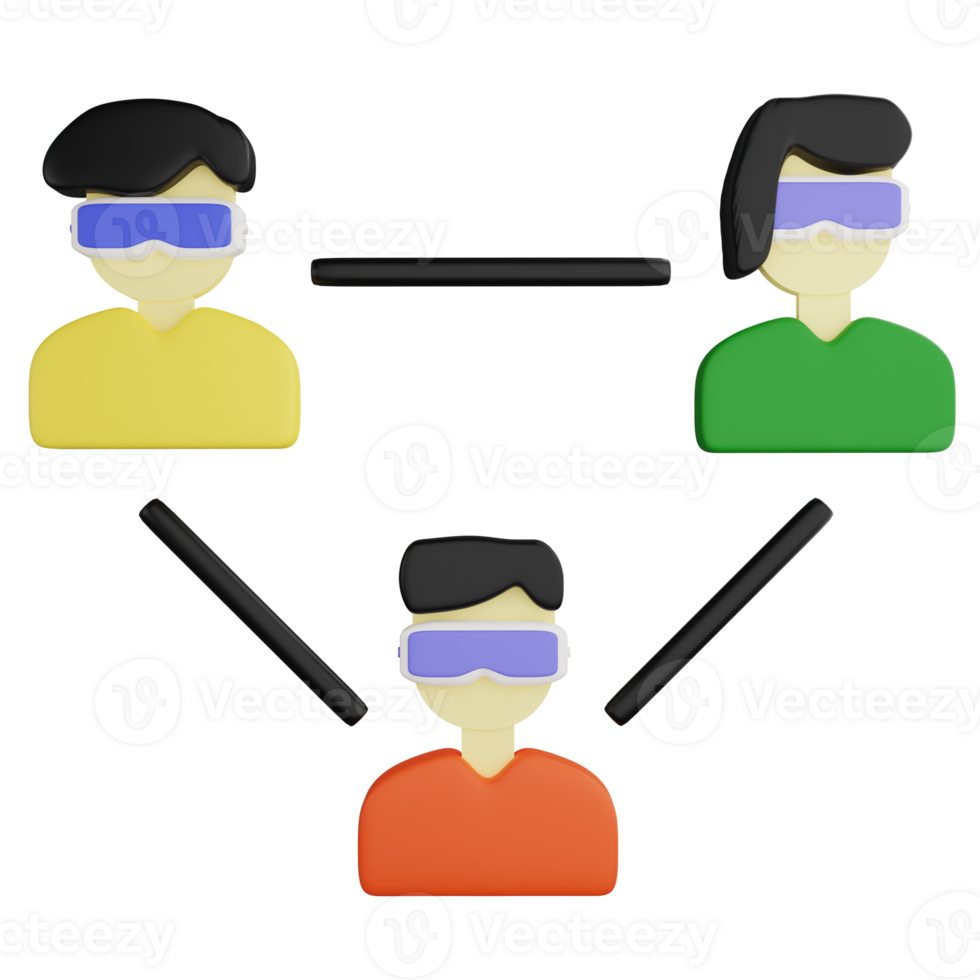 VR connection people clipart flat design icon isolated on transparent background, 3D render technology and AI concept png