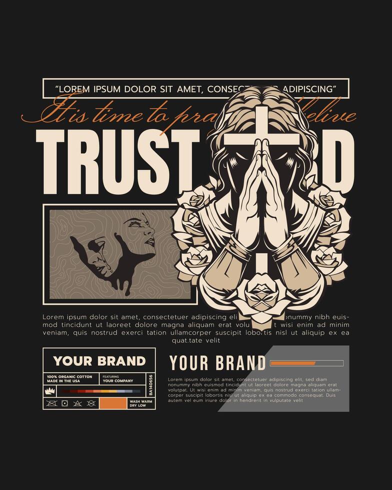 Motivational quotes god streetwear t-shirt design vector