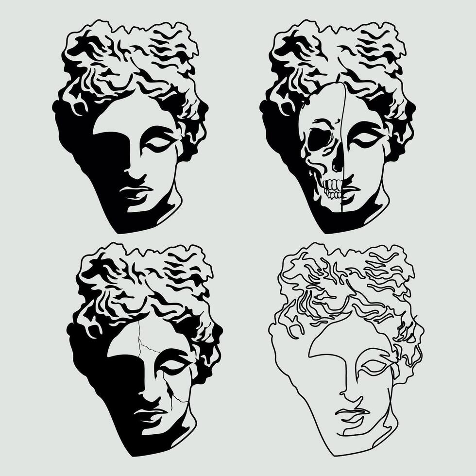 Illustration of an antique statue a trendy aesthetic gypsum portrait for streetwear design vector