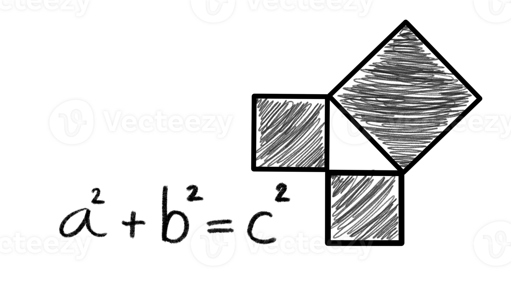 pitagorico teorema con giusto triangolo, Pitagora teorema triangolo, matematica formula, scritto a mano, il piazza di il ipotenusa lato è pari per il somma di piazze di il altro Due lati png