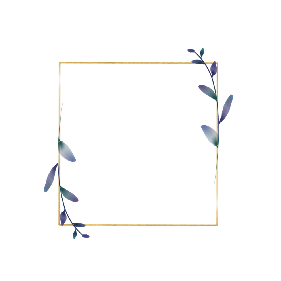 Gold Square Frame with Decorative Plants on a Transparent Background png