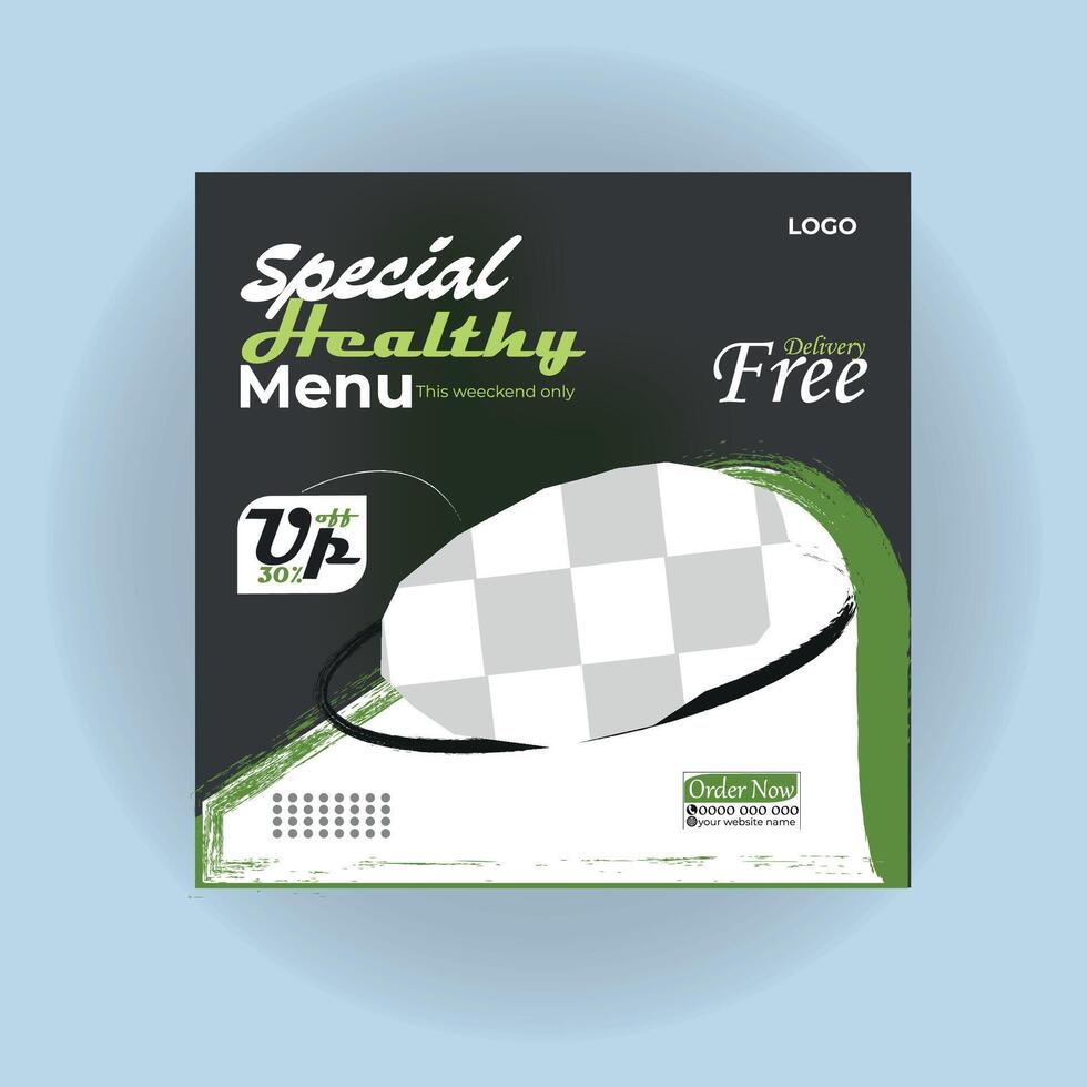social media cover design, delicious food menu post template, discount offer, restaurant web banner vector