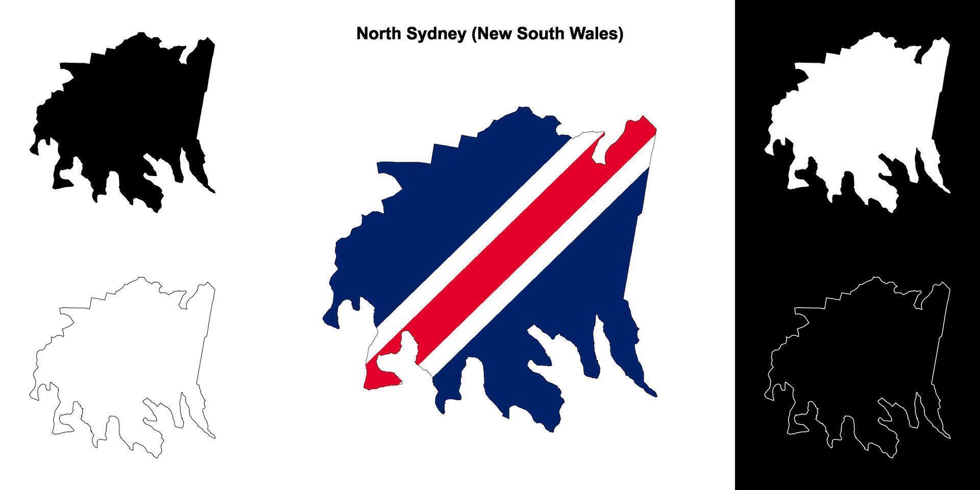 North Sydney blank outline map set vector