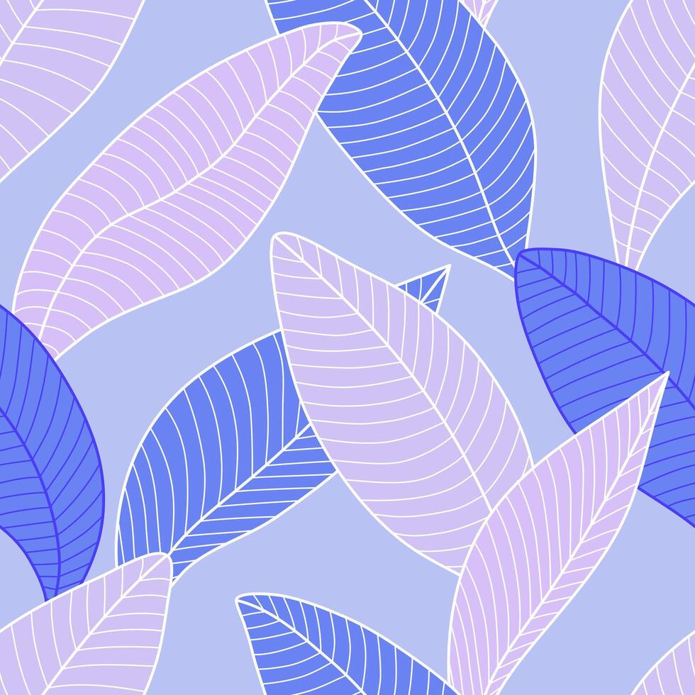 Seamless pattern with stylized leaves. Background Curved lines Leaves Lilac and Purple. Illustration of plant for fabric, textile, wrapping paper, cover, package. vector