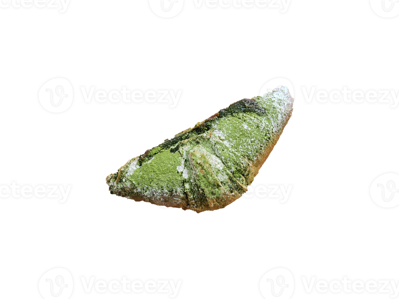 Green Tea Matcha Croissants stuffed with red bean paste on wooden plate. Top view. on transparent background png