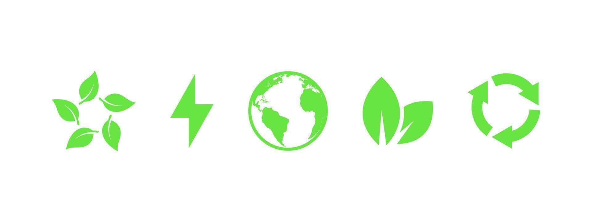 Recycled and renewable materials, clean electricity, icons vector