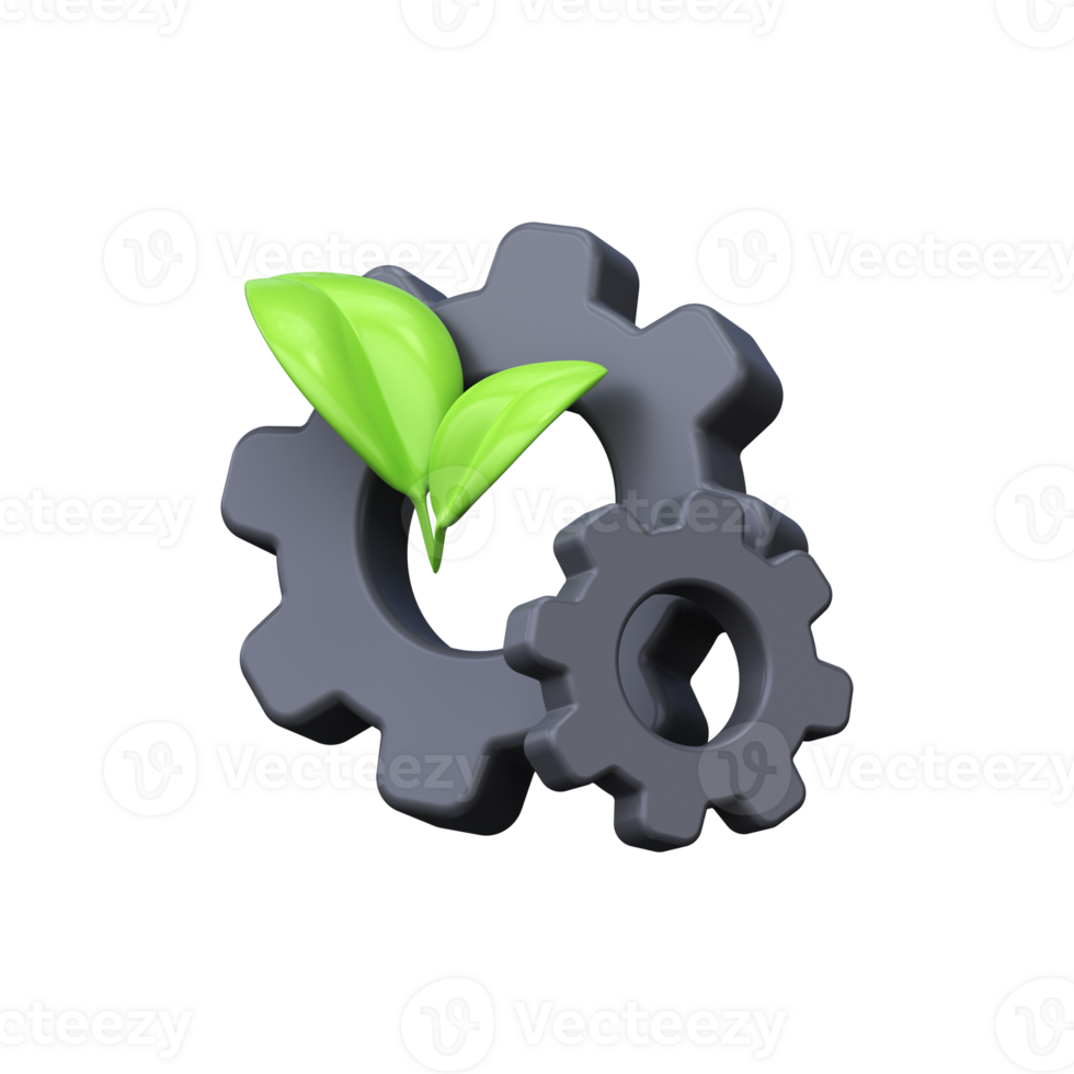 Gear with Leaf 3d Icon. Eco industry icon and ecological industry png