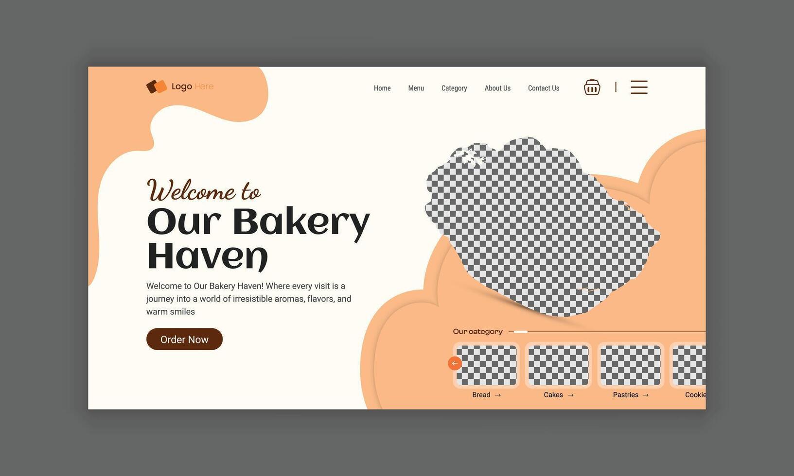 Website Landing Page for Bakery Shop, Home Page UI Design for Bakery Products, Website Banner Design, Website hero section template vector