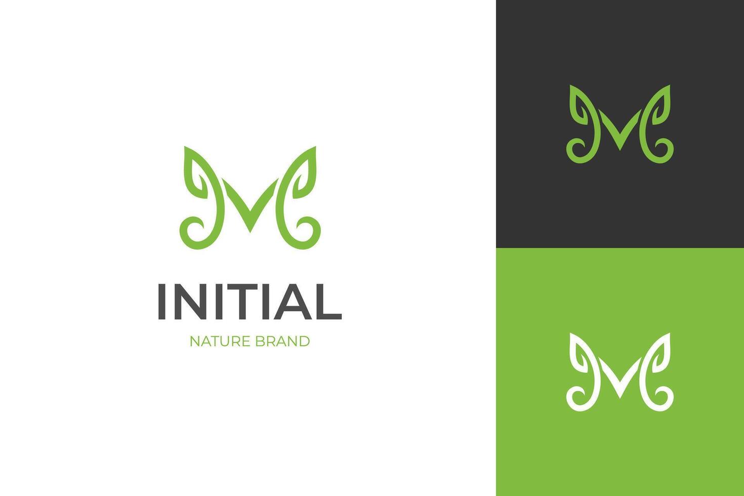 abstract leaf letter M logo icon design with grow graphic concept for nature biology identity logo template vector
