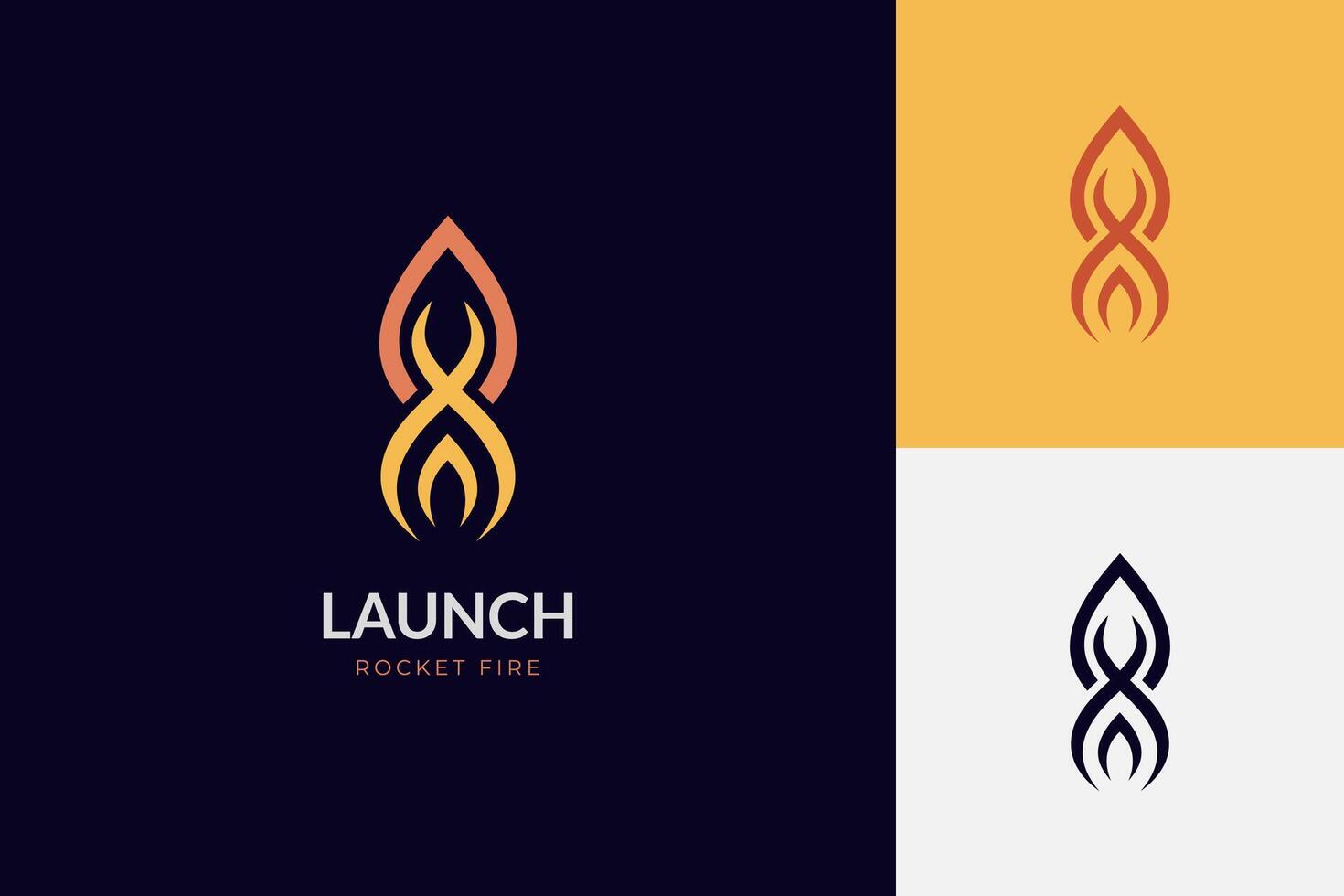 Rocket launch logo icon design with simple outline style graphic element for astronomy, start up identity logo template vector