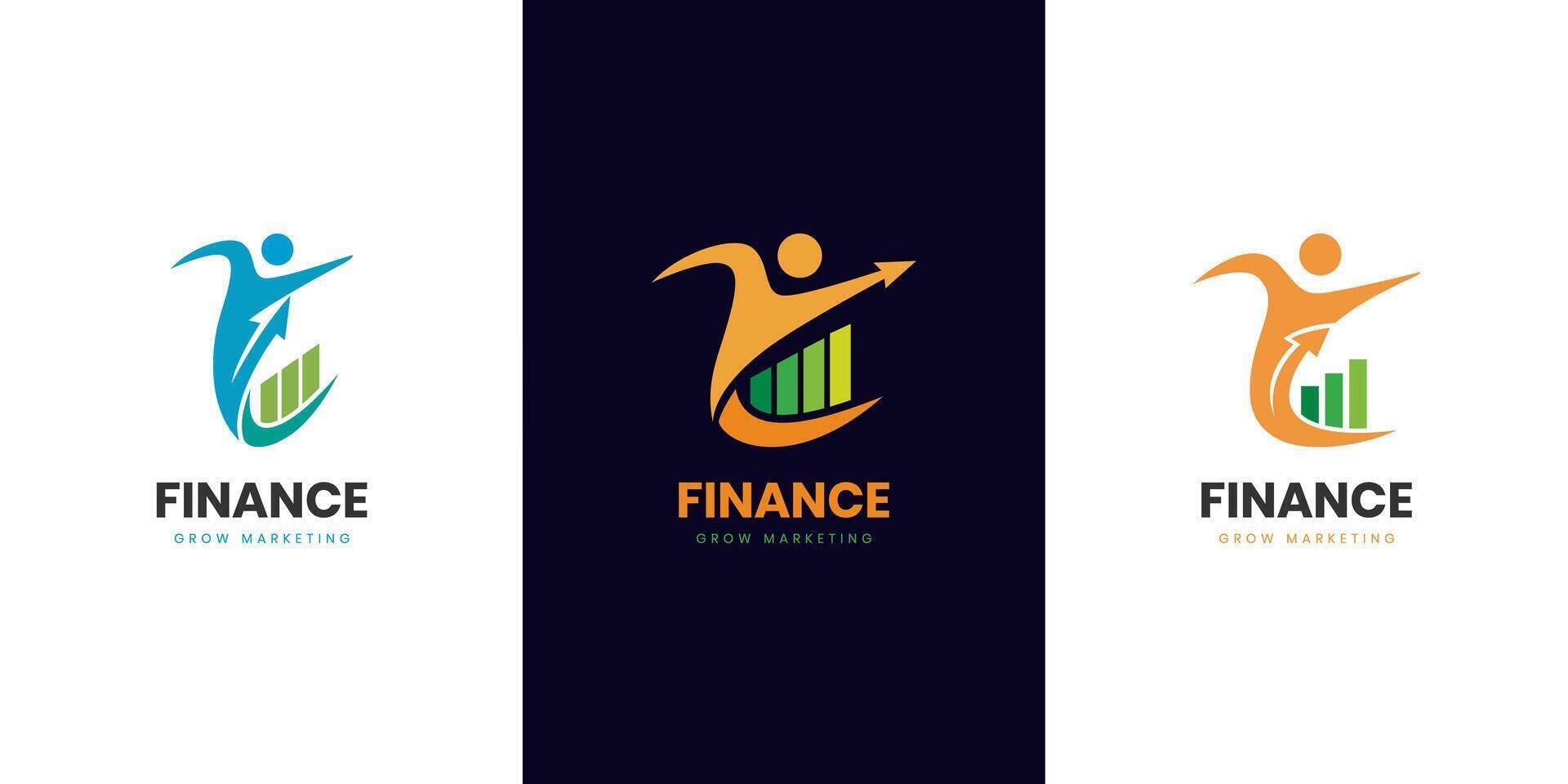 financial planning logo icon design with people grow up graphic symbol for analysis, marketing, strategy business logo design vector
