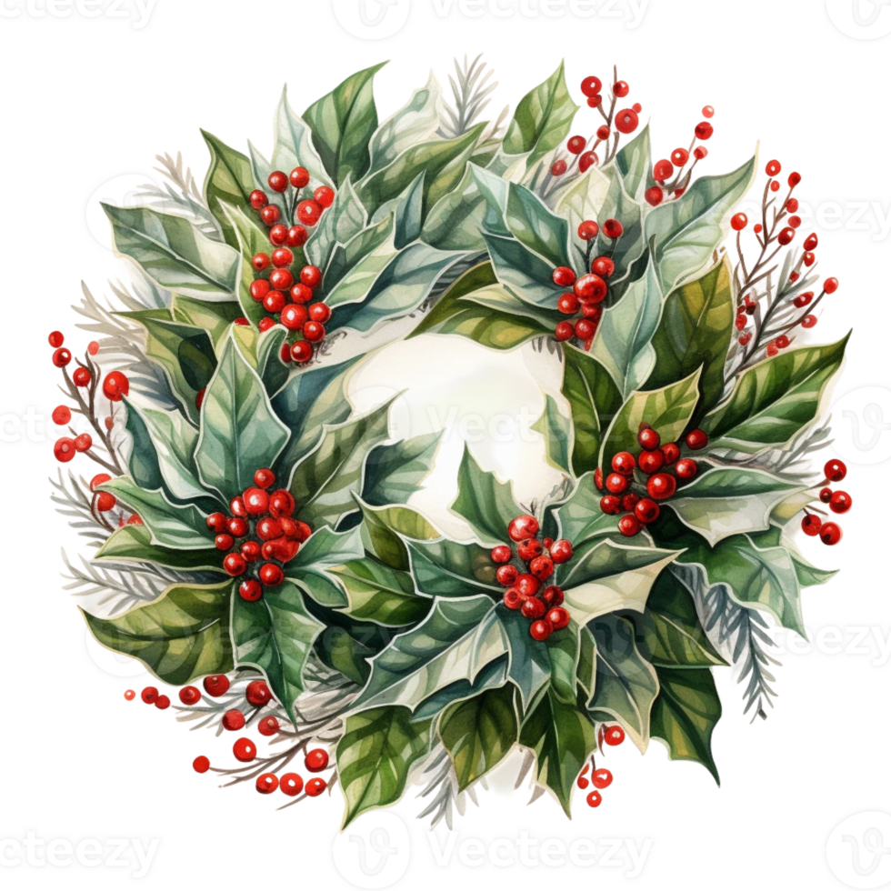 Watercolor Chrismast wreath png