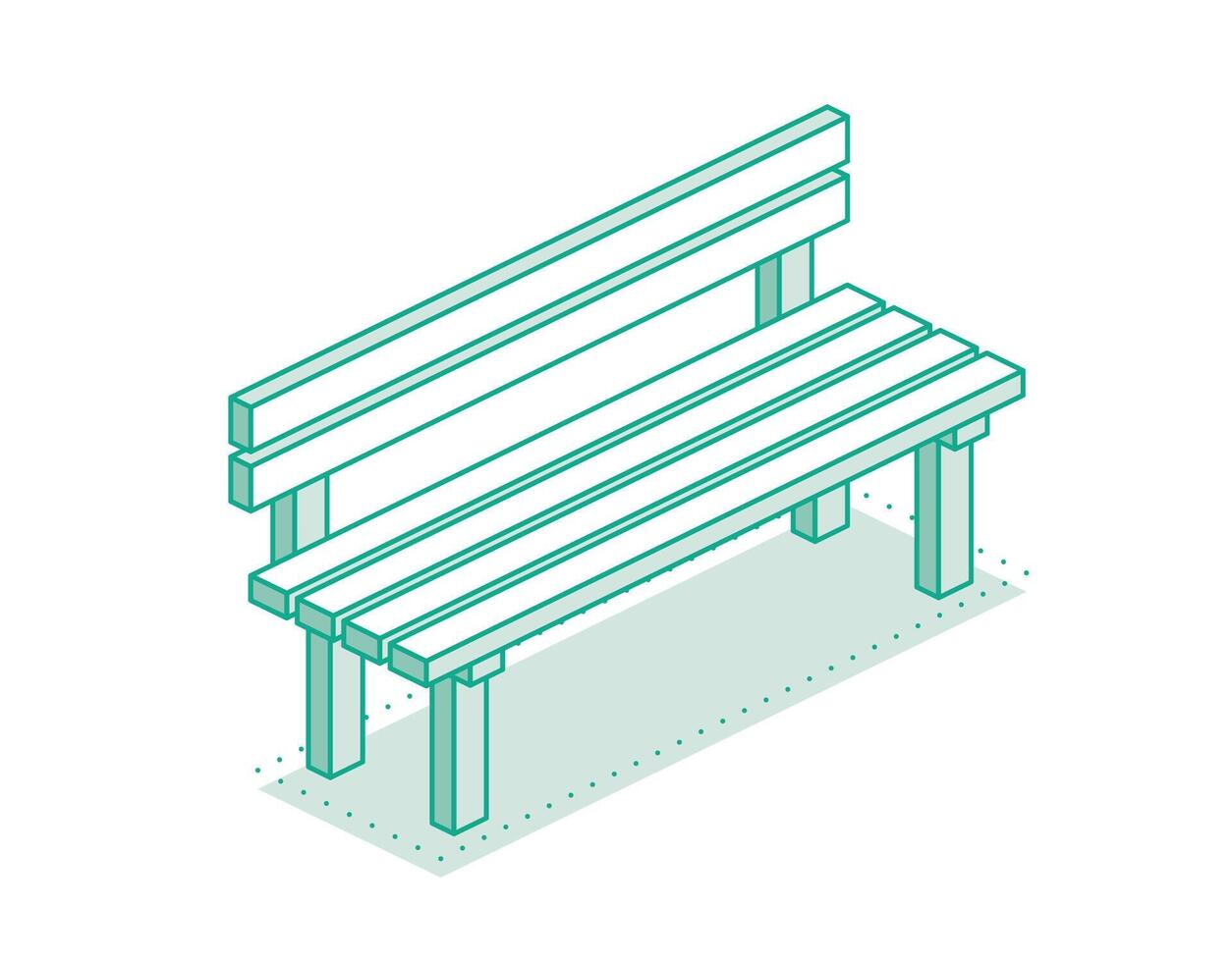 Isometric outline modern street bench. Minimalist object isolated on clean white background. Perfect for representing public spaces, urban planning, and modern architecture. vector